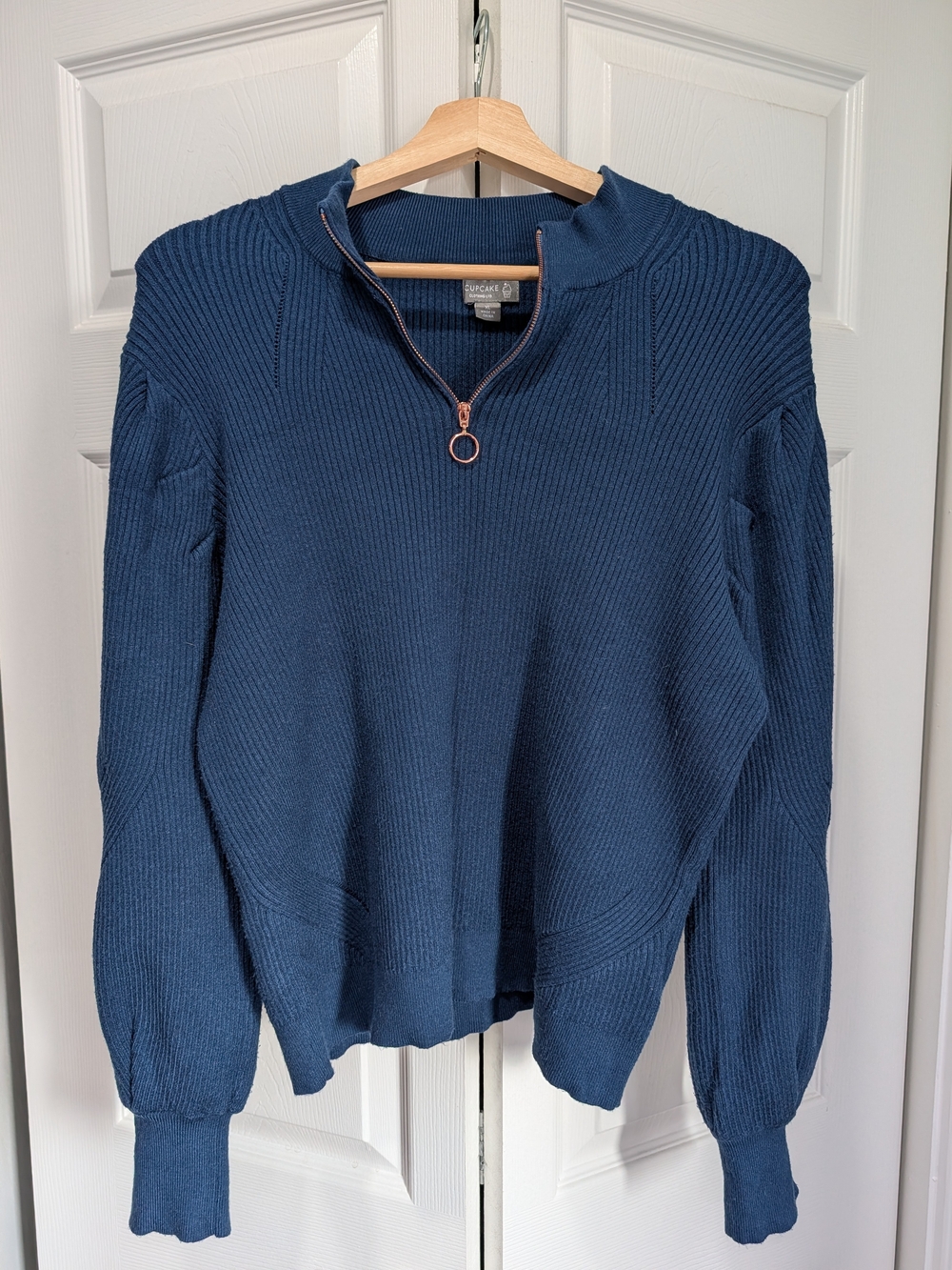 Blue Quarter-Zip Ribbed Sweater